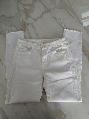 MOTHER Cropped White Raw Hem Denim Jeans